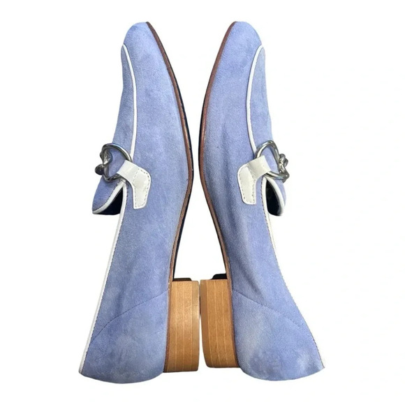 Valentina Rangoni Pale Ocean Blue Suede Silver Chain Detail Slip On Loafer Flats - Picture 3 of 12